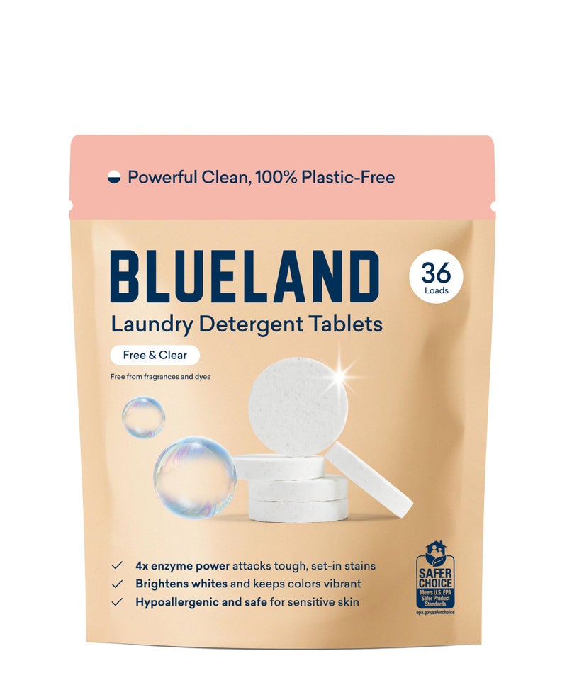 BLUELAND Laundry Detergent Tablets, 36 Count, Plastic-Free Eco-Friendly Pods, Sheets, Liquid Alternative - Fragrance Free and Clear, Natural, Gentle - Image 1